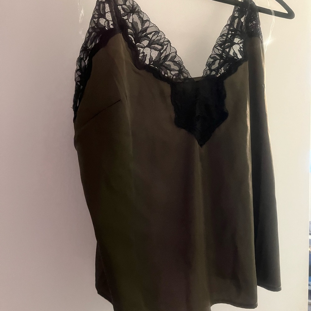 Auden Olive Satin Top with Black Lace